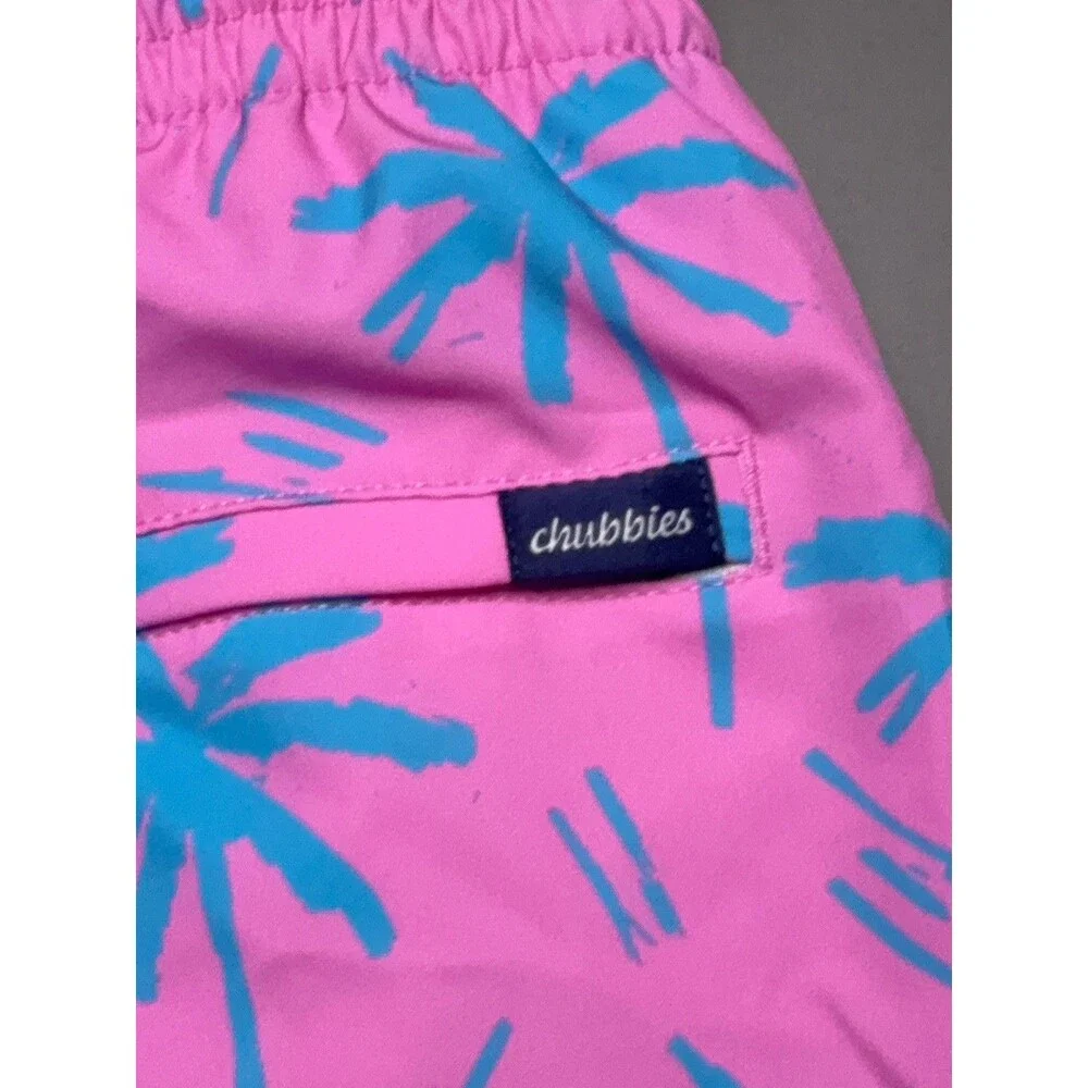 Chubbies Swim Trunks Shorts Mens Large Pink Blue Palm Tree 5.5 Inseam Lined